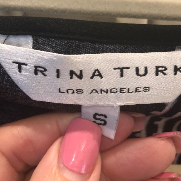 Trina Turk Black Multicolor V-Neck Boho Silk Top w/ Bell Sleeves - Picture 7 of 9